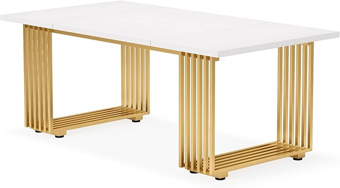 70.9-Inch Modern Office Desk White Wooden Executive Computer Table with Gold Metal Legs Large Home Office Workstation for Study or Small Conference Room