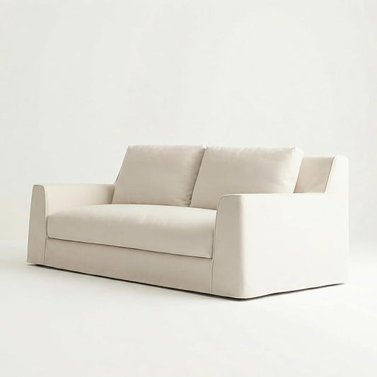 Modern Slipcovered Sofa with One-Piece Easy Removable Washable Fabric Cover Minimalist Upholstered Deep Seat Cloud Couch for Living Room 2 Seater/Loveseat 80 Width