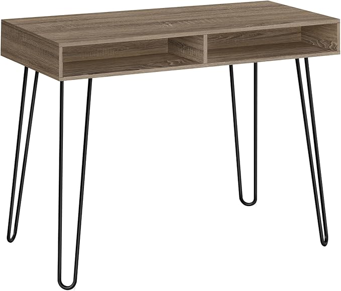 Contemporary Brown Laminate Computer Desk with Open Storage - Left or Right Set Up 40 Work Surface Black Metal Legs Home Office