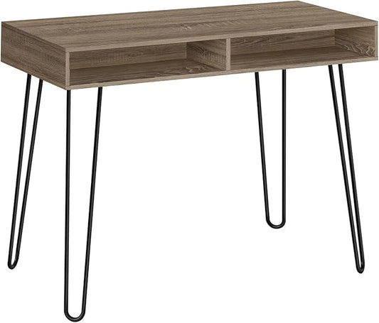 Computer Desk Home Office Laptop Left Right Set up Storage Drawers 40 l Work Brown Laminate Black Metal Contemporary Modern