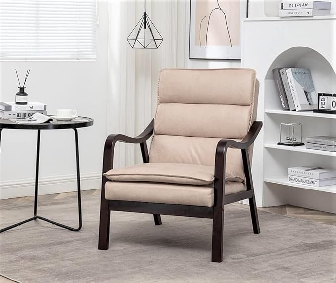 Mid Century Modern Accent Chair for Living Room Bedroom or Office Retro-Styled Armchair with Solid Wood Frame and Plush Cushioning Spotted Microfiber Light Camel