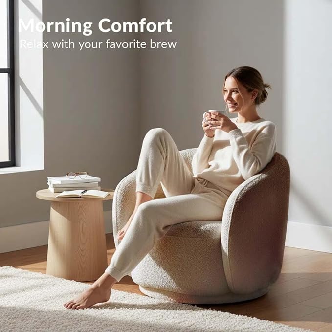 Modern Boucle Swivel Accent Chair Oversized Round Swivel Barrel Chair No-Assembly Single Sofa Chair with Thick Foam Comfy Cloud-Style Boucle Chair for Living Room &amp Bedroom Beige Round Chair