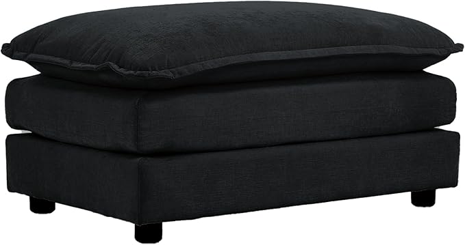 Soft Chenille Ottoman Footrest for Sectional Sofa - Comfortable Upholstered Seat Cushion Black