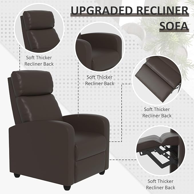 MKDLUFEI Massage Recliner Chair Single Sofa Chair with Remote Control Adult Chair Recliner Living Room Recliners with Pu Leather Push Back Backrest Brown