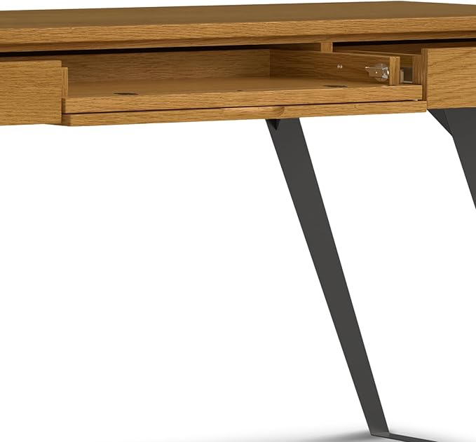SIMPLIHOME Lowry Desk - 72 Inch Wide Solid Oak Veneer and Metal Writing Desk in Oak Modern Industrial Home Office Computer Table for Workspace with 2 Deep Drawers and Flip-Down Keyboard Tray
