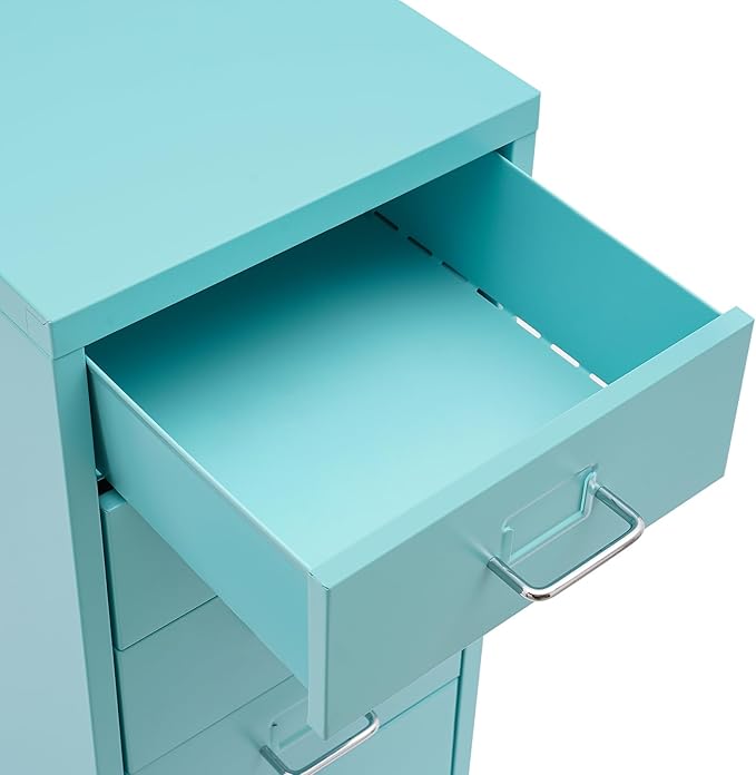 5 Drawer File Storage Cabinet 27 Inch Metal Freestanding Office File Cabinet Drawer Organizer with Wheels Mobile Vertical Storage Cabinet for Bedroom Living Room Office Study (Blue)