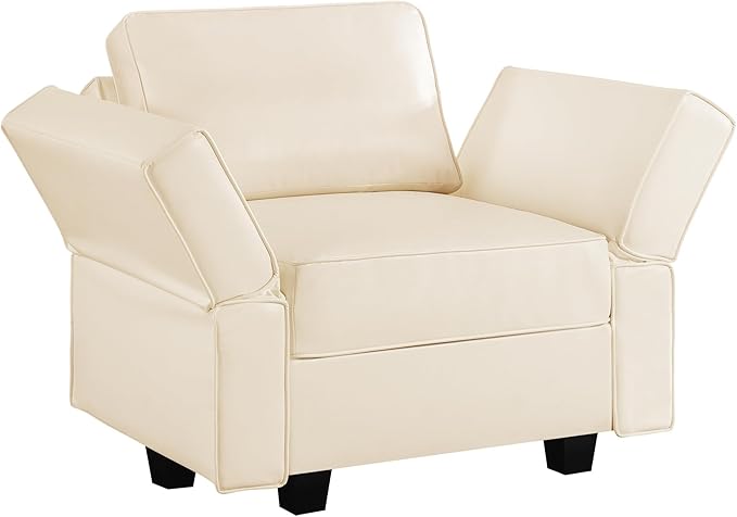 Naomi Home Sarah Modular Sectional Arm Accent Chair with Storage Seat Air Leather Armchair Single Sofa Club Chair Beige