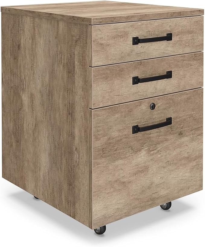 NBF Walnut Wood Locking File Cabinet with Storage Drawers for Office
