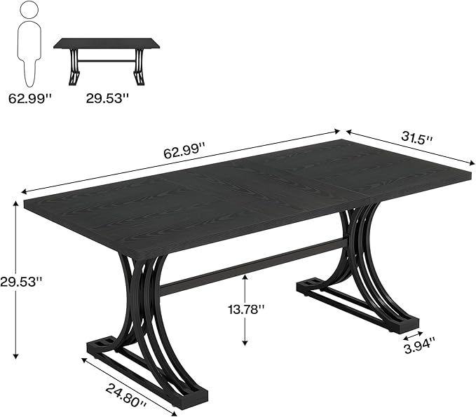 Tribesigns 63 Large Office Desk Modern Executive Desks with Stylish Legs Wood Computer Desk Business Furniture Work Desk for Home Office (Black)