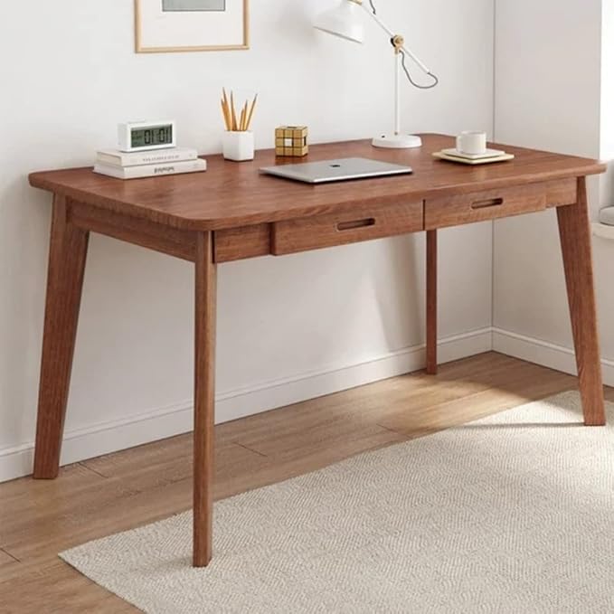 Modern Style Home Office Writing Desk with Drawers | Wide &amp Thick Desk Top Reversible Orientation | Files Student Laptop Solid Wood Manufactured | Brown Color Size:29.5 H x 47.2 W x 21.7 D