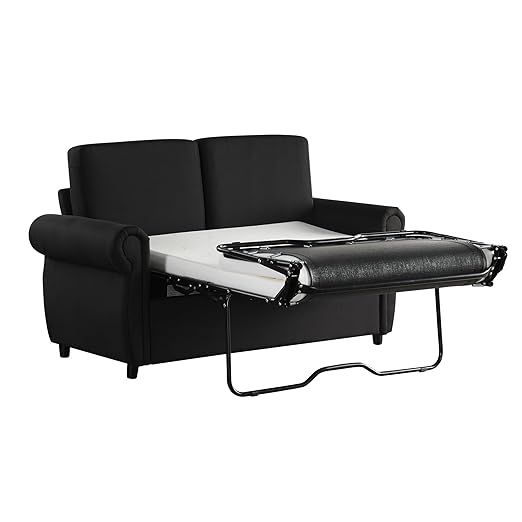 Ball &amp Cast 58 Loveseat Futon Sofa-BedConvertible Pull Out CouchLinen Upholstery Sleeper Sofa Bed with Twin Size Memory Mattress&ampUSB PortOverstuffed Back CushionChaise Lounge for Livingro
