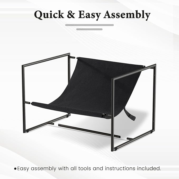 Furnilivng Large Sling Accent Chair Set of 2 Comfortable Boucle Fabric Arm Chair Upholstered Cozy Reading Chair for Living Room Bedroom Dressing Room Home Office Black