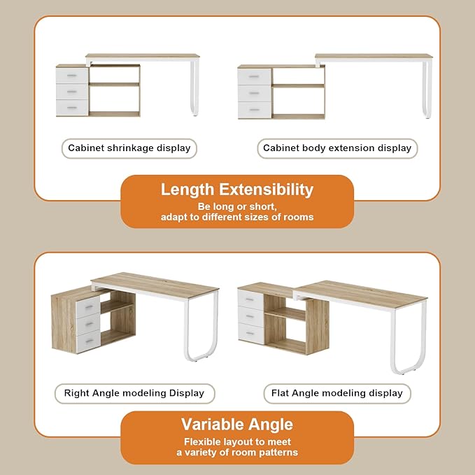 FUFU&ampGAGA 55.1 Large L-Shaped Office Desk with 41.3 File Cabinet Corner Computer Desk with 3 Drawers &amp 2 Shelves Workstation Executive Desk with Storage Shelf for Home Office - Beige