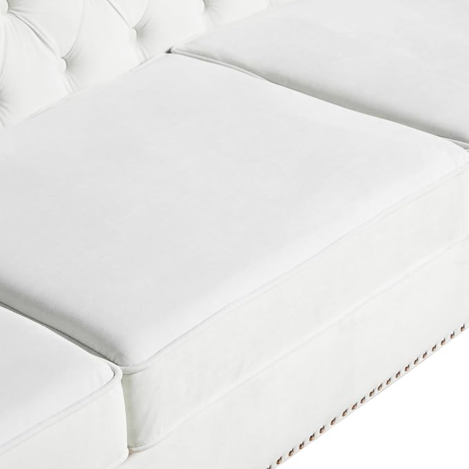 LEVNARY Chesterfield Loveseat Velvet Upholstered Sofa with Button-Tufted Back Mid-Century Modern Sofa with Solid Wood Legs 2 Seater Couches for Living Room (White)