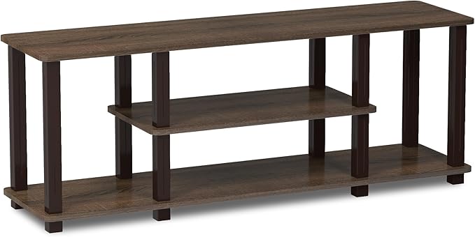 Furinno Turn-N-Tube No Tools 3D 3-Tier Entertainment TV Stand up to 50 inch TV Square Tubes Walnut/Brown