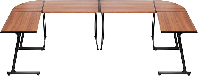 SUPER DEAL L-Shaped Corner Desk Computer Gaming Desk - 58 Inch Modern Home PC Table Office Writing Workstation Bright Walnut