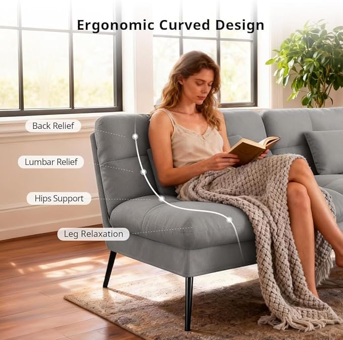 COMHOMA Convertible Futon Sofa Bed 72″Fabric Futons Couch with Adjustable Backrest Folding Sleeper Recliner for Living Room Furniture (Grey)