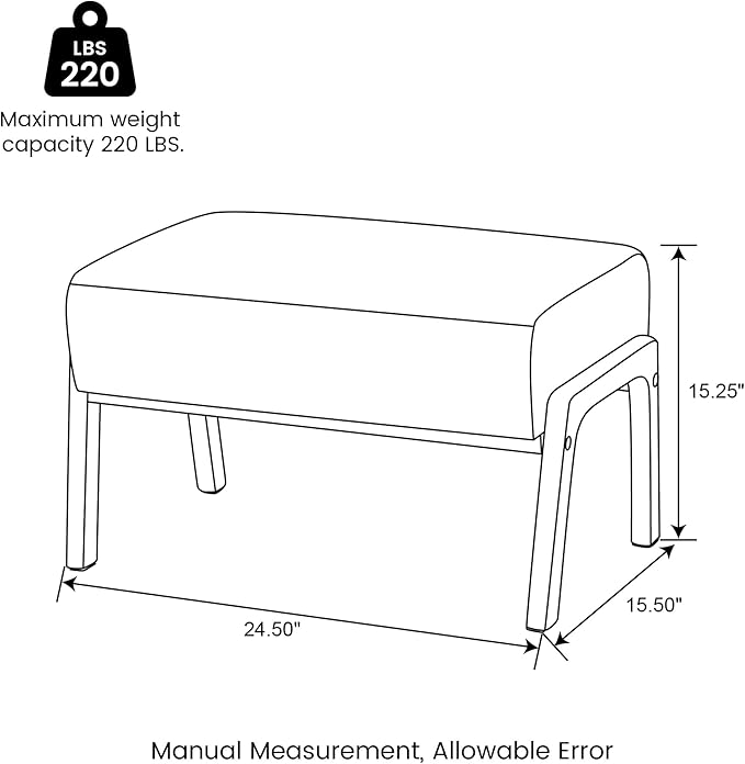 Glitzhome Rectangle Ottoman Bench Modern Coffee Leatherette Footstool with Walnut Rubberwood Legs for Living Room Bedroom