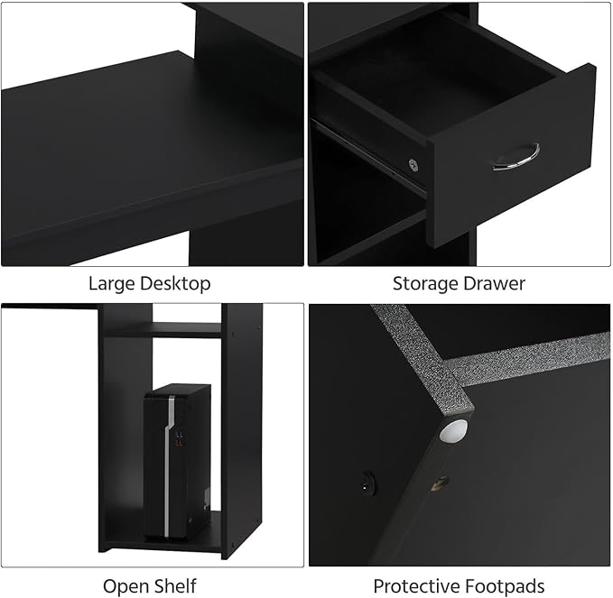 Topeakmart Modern Computer Desk 47 inch Home Office Computer Desk Study Writing PC Table Workstation with Drawers and Printer Shelf for Small Spaces Home Office Furniture