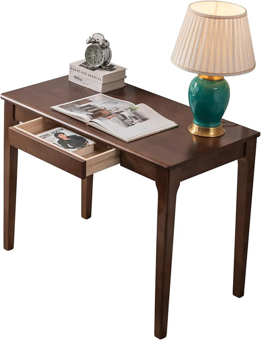 Solid Wood Desk Gaming Study Home Office Desks for Work Student PC Desk for Bedroom Small Computer Desk for Small Spaces Easy to Assemble (Walnut Color 39inch)