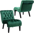 Green Velvet Armless Accent Chair Set of 2 Upholstered with Tufted Back and Rolled Edge Design Comfy Reading Chair with Solid Wooden Legs Easy Assembly