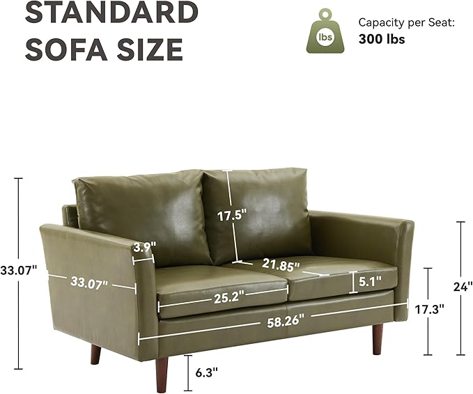 Tbfit Loveseat Faux Leather Sofa Couches for Living Room Bedroom &amp Office Olive Green