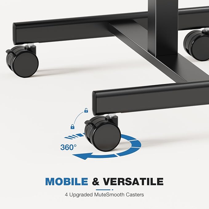 Rolling Laptop Stand Small Standing Desk with Wheels Adjustable Height Rolling Table with Metal Base Lockable Catsers Computer Rolling Table for Couch Home Office 25.7'' × 19'' Black