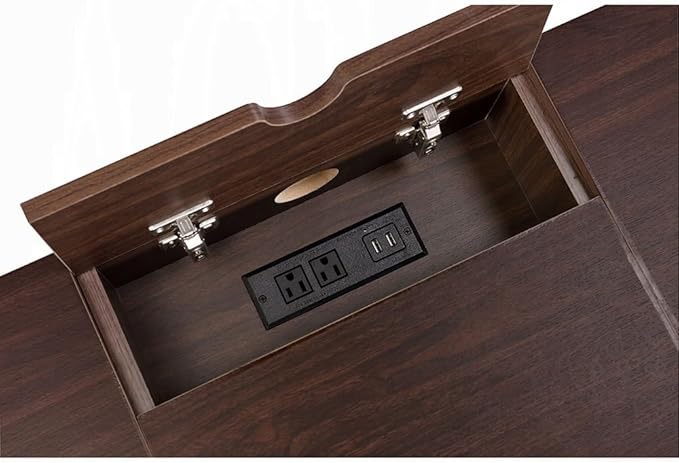 Oak &amp Black Writing Desk with USB Port - Computer Desk for Home Office