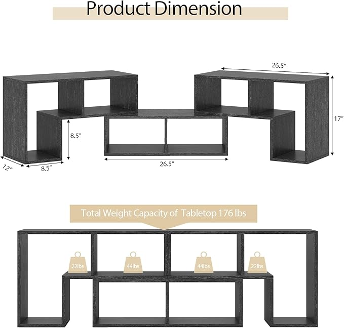 Tangkula 3 Pieces Console TV Stand Free-Combination Entertainment Center for 50 55 60 65 Inch TV Minimalist Modern TV Table Media Stand DIY Open Storage Bookcase for Living Room (Black Wood Grain)