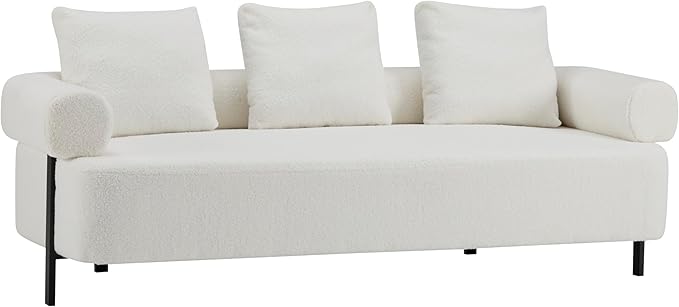 Christopher Knight Home Gilly 78 Modern Boucle Upholstered Sofa with Pillow Oversized Comfy Cloud Couch with Wooden Frame 3-Seater Sofa Couch for Living Room Bedroom Home Office Beige