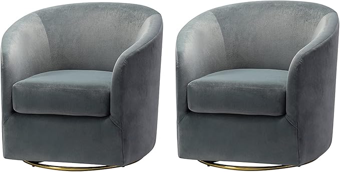 HULALA HOME Swivel Accent Chair with Gold Metal Base Set of 2 Contemporary Velvet Curved Swivel Barrel Chair Upholstered Club Armchair Leisure Single Sofa for Living Room Nursery Bedroom(Grey)