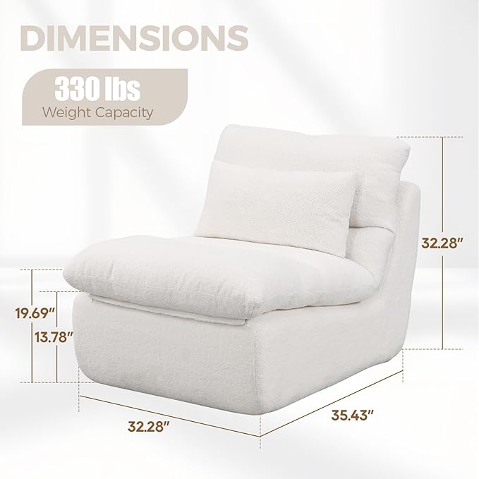 FHFO Sponge Single Sofa 32 Boneless Sofa for Small Spaces Comfy Sofas with Removable Cover Teddy Compression Sofa with Pillows for Living Room Bedroom Apartmen-Beige