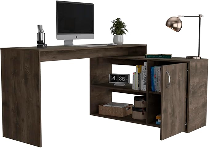 L-Shaped Desk with Storage Dark Brown - Spacious Workspace for Home Office
