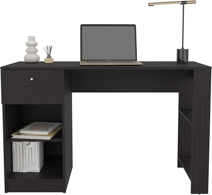 Black Computer Desk with 1 Drawer &amp 2 Shelves - Writing Desk for Home Office