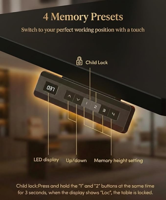 BANTI One-Piece Standing Desk Adjustable Height Stand up Home Office Desk 48x24 Inch Electric Standing Computer Desk with 4 Memory Presets Headphone Hook Black