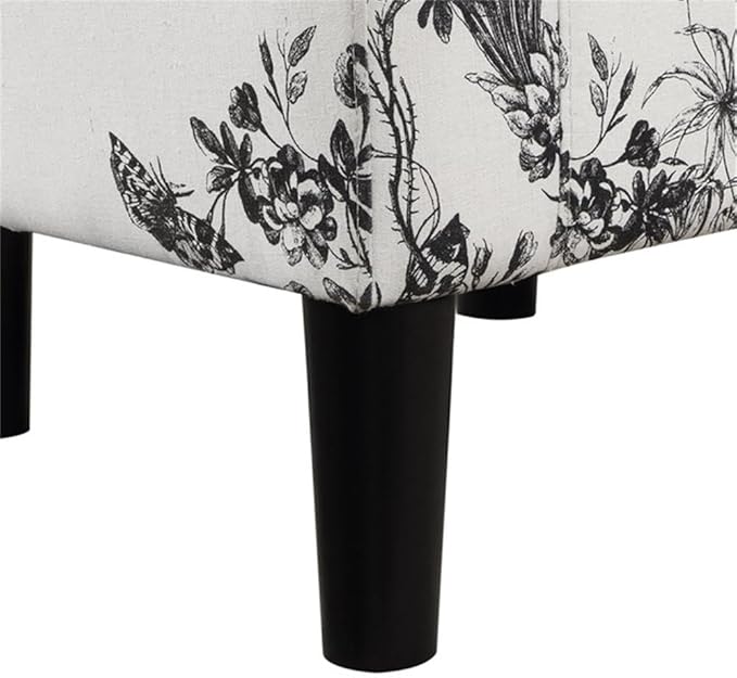 Pemberly Row Accent Chair with Ottoman White Polyester Fabric with Black Botanical Print High-Density Foam Cushions Solid Rubberwood Legs Barrel Design for Living Room or Small Space Use