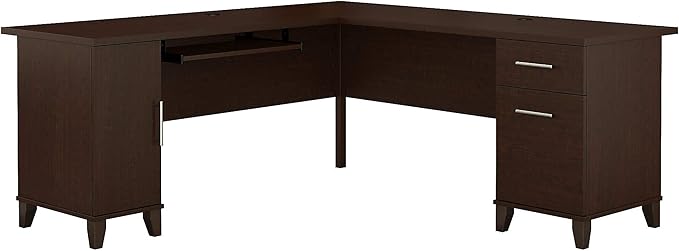 Bush Furniture Somerset 72W L Shaped Desk with Storage in Mocha Cherry 72-inch Large Corner Computer Table for Home Office Workspace