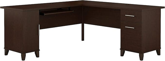 Bush Furniture Somerset 72W L Shaped Desk with Storage in Mocha Cherry 72-inch Large Corner Computer Table for Home Office Workspace
