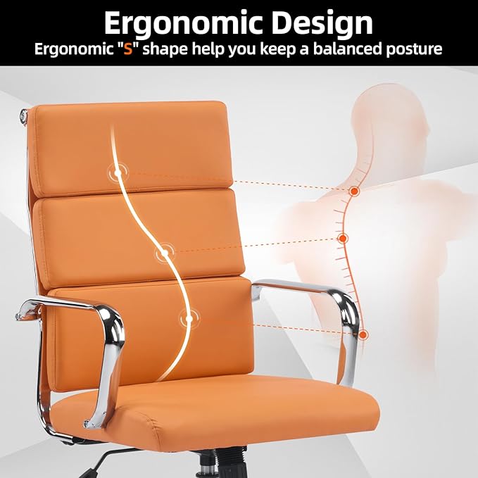 Office Chair Ergonomic Adjustable Desk Chair Mid Back Executive Comfortable Leather Lumbar Support Home Computer Chair with Padded Seat Swivel Wheels