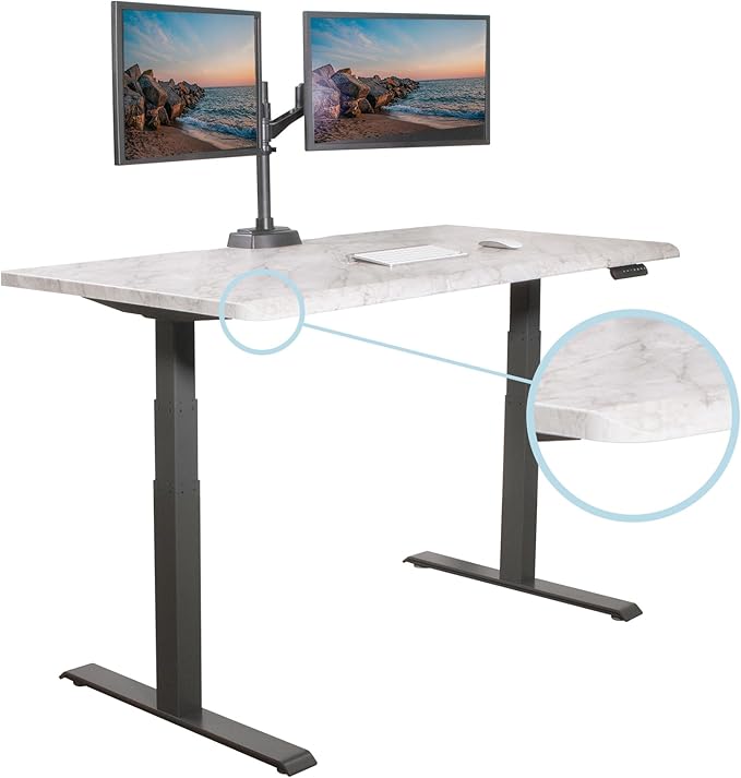 Vari ComfortEdge 60x30 Inch Adjustable Electric Standing Desk – Limited Edition Sit Stand VariDesk with Memory Presets &amp Sloped Front Edge + Tool-Free Assembly (Marble/Slate Legs)