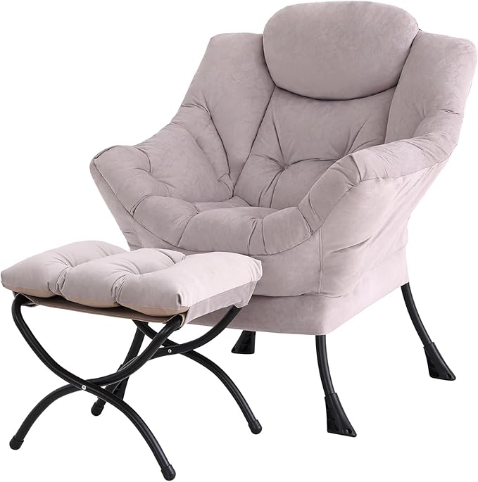 Tiita Modern Lazy Chair with Ottoman Large Accent Armchair Leisure Sofa Armchair with Footrest for Bedroom Living Room and Dorm Rooms
