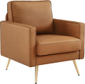 VINGLI Modern PU Leather Accent Chair for Living RoomBedroom Comfy Chair Arm Chair Reading Chair with Golden Metal Legs and Deep Seat for OfficeApartmentSmall SpaceCognac