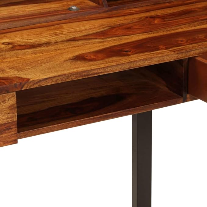 Wooden Desk Computer Desk Home Office Desk Study Writing Table Study Table Computer Desk 43.3x19.7x37 Solid Sheesham Wood and Steel-320