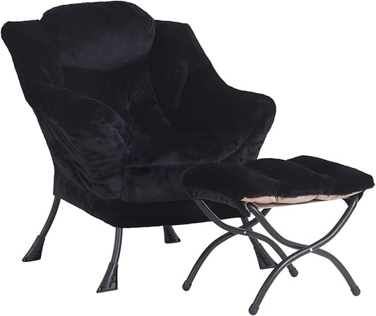 LITA Modern Accent Leisure Upholstered Sofa Chair Lounge Reading Chair with Armrests and a Side Pocket for Living Room Bedroom &amp Small Space Plush Black
