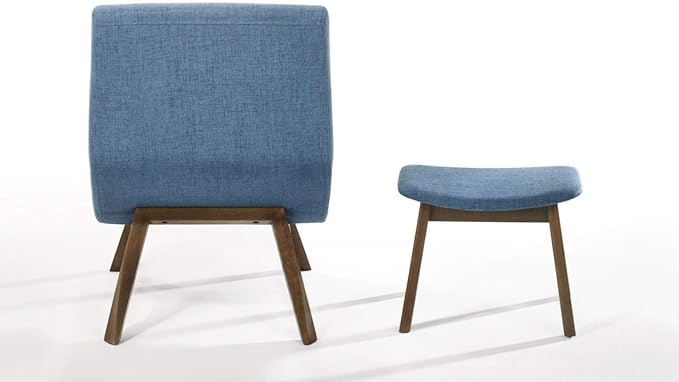 Limari Home Alexis Collection Modern Living Room Fabric Upholstered Accent Chair &amp Ottoman 2-Piece Set with Solid Rubberwood Frame Blue Walnut