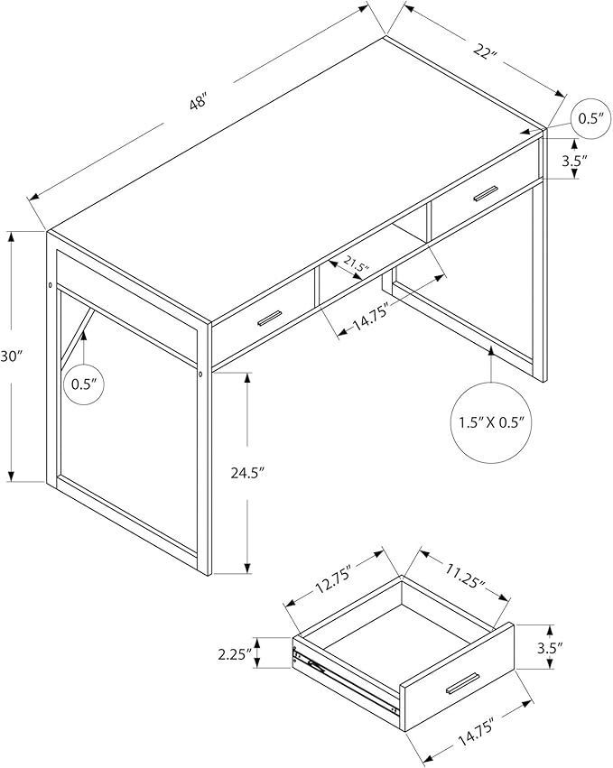 Computer Desk Home Office Laptop Storage Drawers 48 l Work Brown Laminate Grey Metal Contemporary Modern
