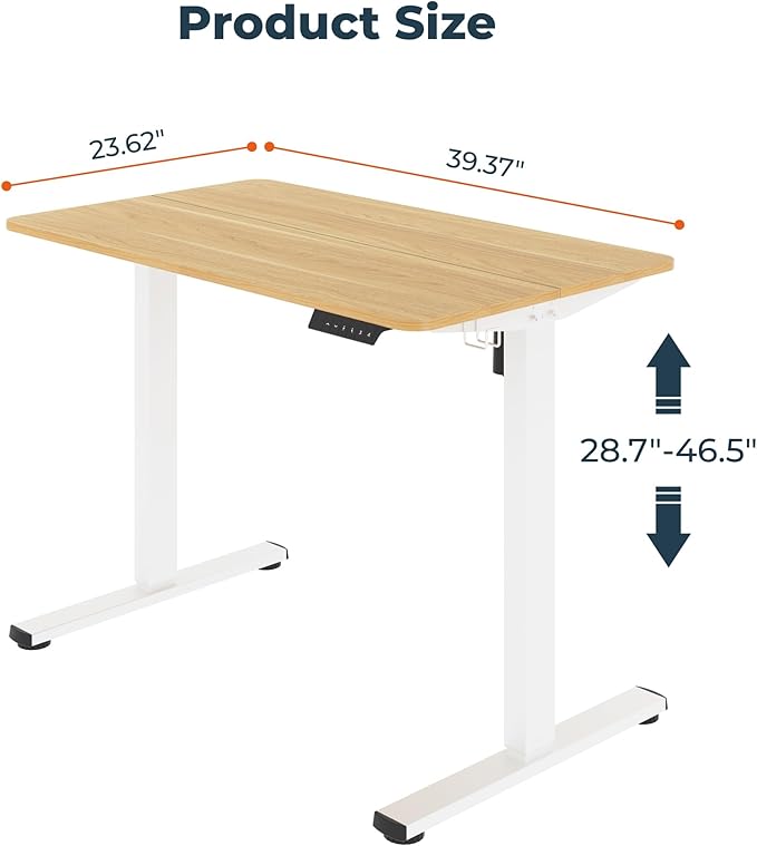 Adjustable Stand Up Desk Standing Desk 40x24 Inches Home Office Desks with Memory Preset Computer Workstation Splice Maple Top + White Frame