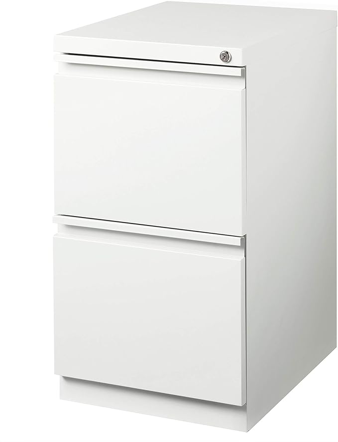 20 Inch Deep Metal Mobile Pedestal File 2 Drawer File-File with Full Width Pull for Home and Office Holds Letter Width Hanging Folders White