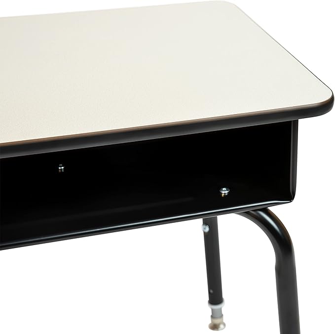 Flash Furniture Billie Open Front Student Desk for Classrooms or Remote Learning Height Adjustable School Desk with Metal Book Box Gray/Black