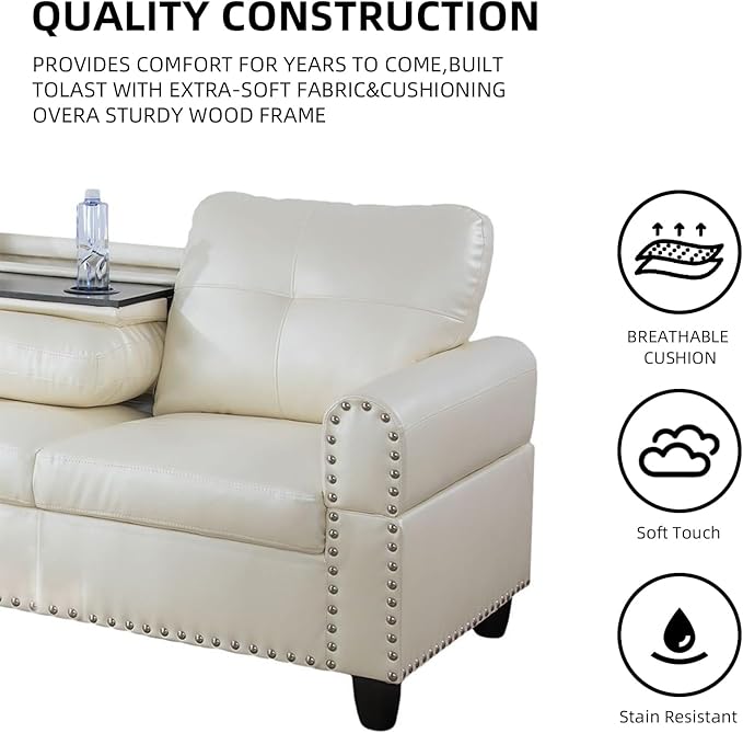 L Shaped Sectional Couch with Storage Ottoman Modern Nailhead Comfy Lounge Sofa with Reversible Cup Holder &amp Chaise 97 4 Seat Modular Sofá for Living Room Apartment Amaranth